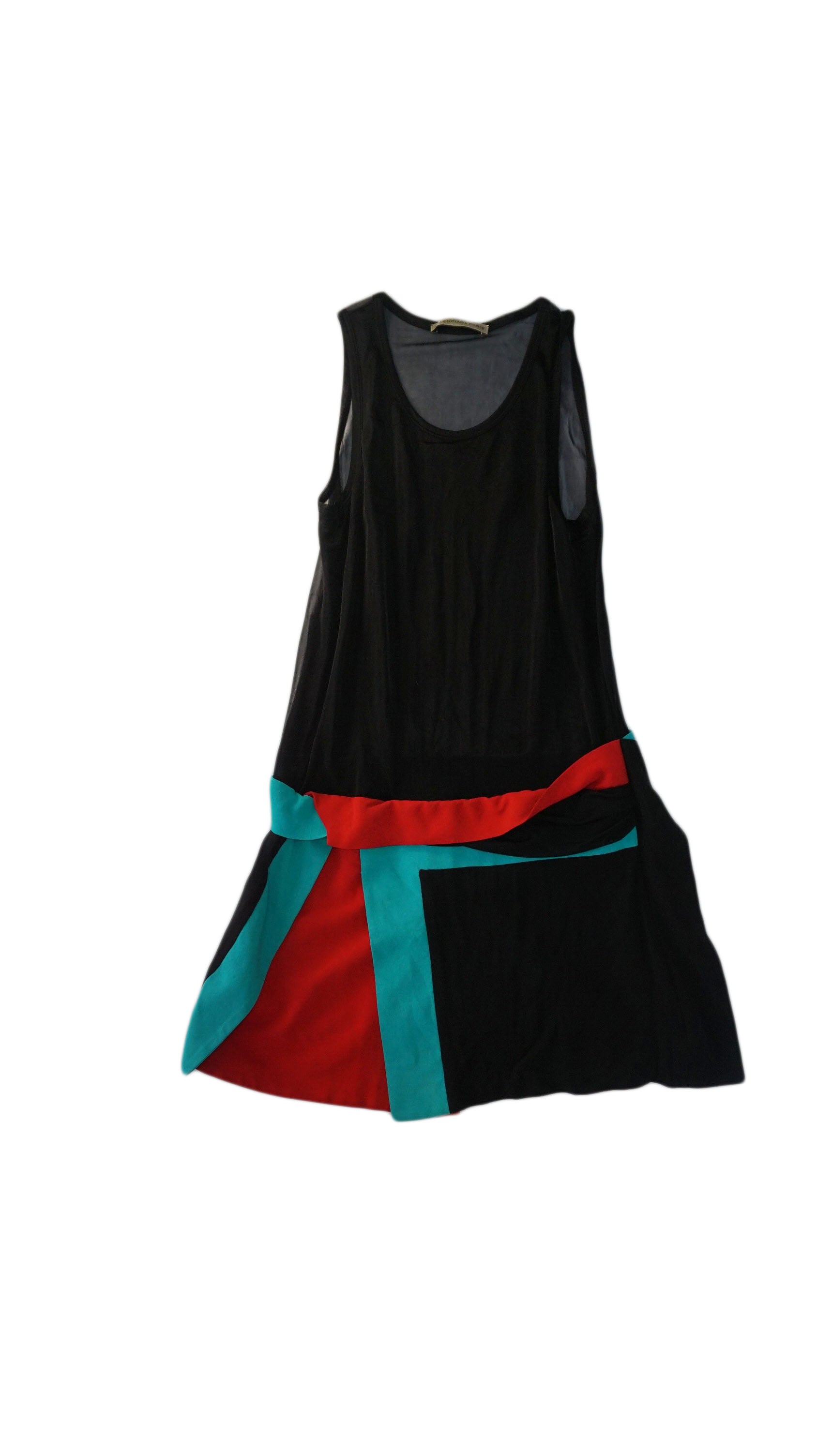 Balenciaga - Vestido tirantes negro, turquesa y rojo