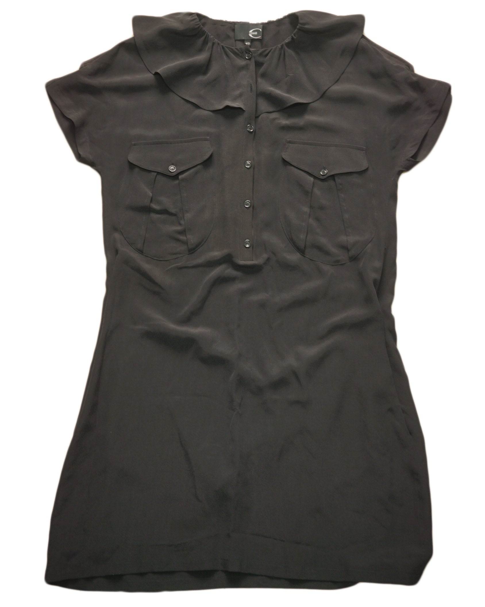Just Cavalli - Vestido gasa negro manga corta