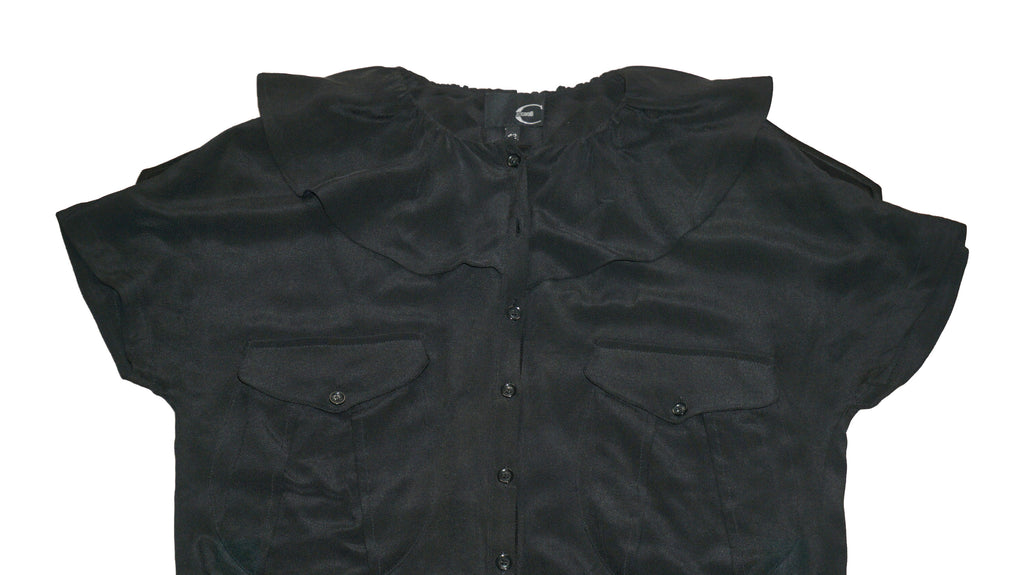 Just Cavalli - Vestido gasa negro manga corta