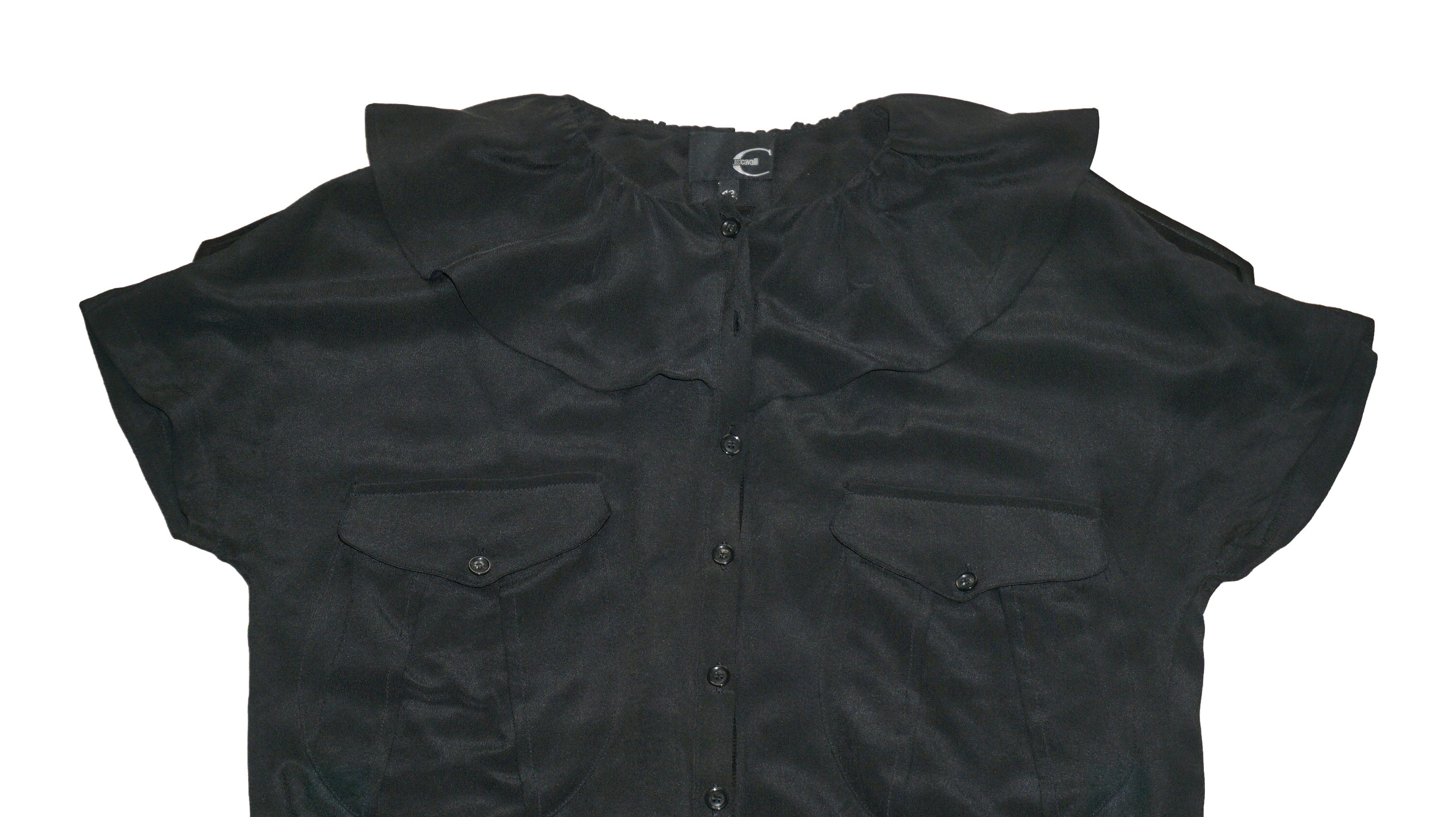 Just Cavalli - Vestido gasa negro manga corta