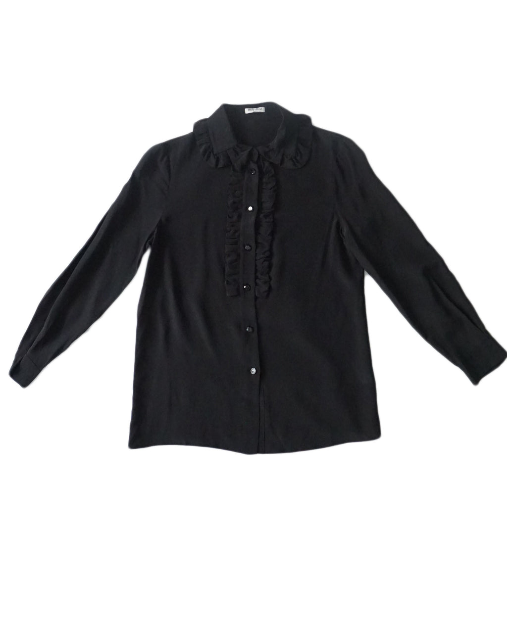 miu miu  - Blusa negra con cuello ondulad