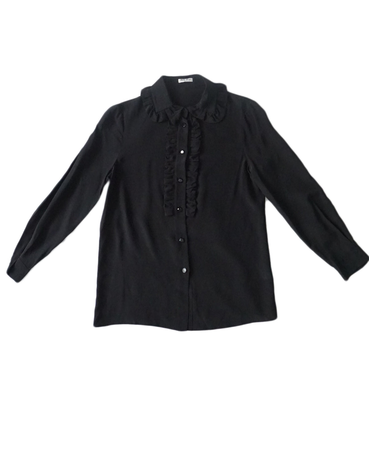 miu miu  - Blusa negra con cuello ondulad