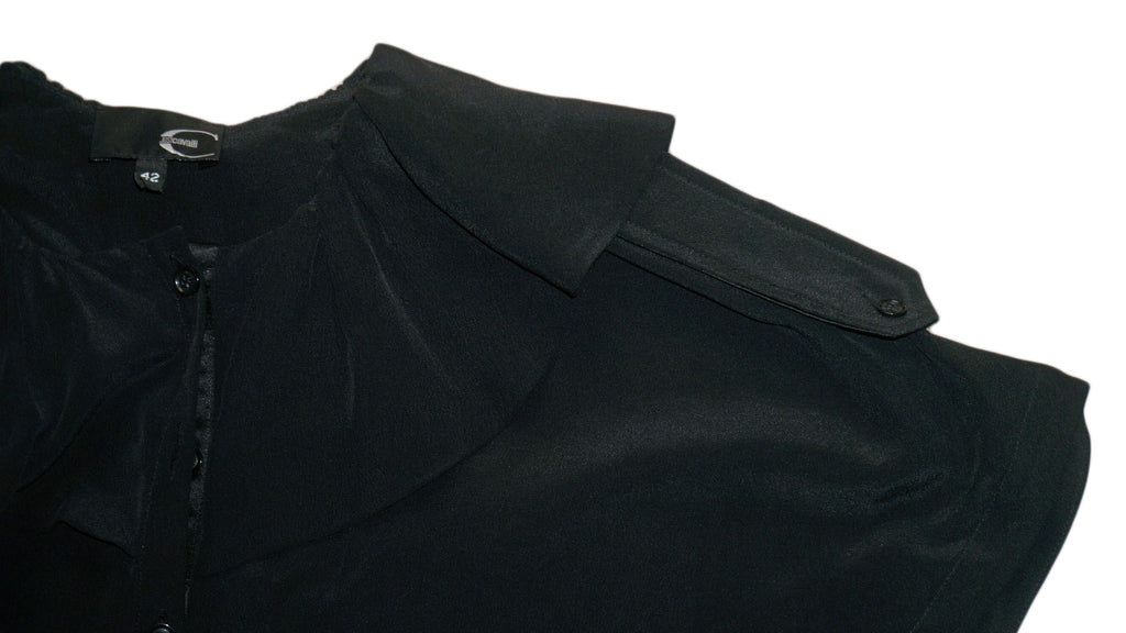 Just Cavalli - Vestido gasa negro manga corta