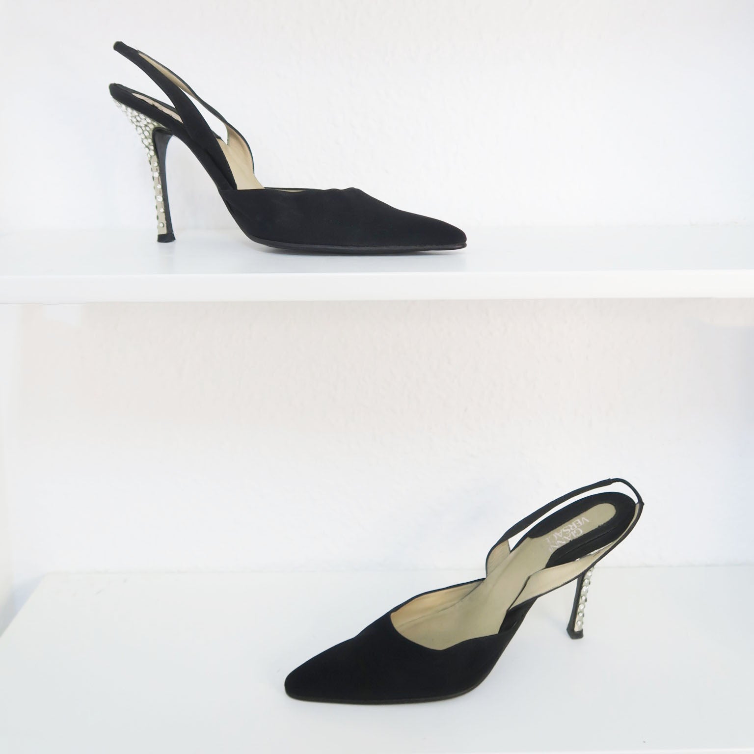 Gianni Versace salones abierto negro con piedras en tacon